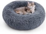 rabbitgoo Cat Bed for Indoor Cats, Soft Plush Donut Cuddler Cushion Fluffy Round Bed, Self Warming Calming for Small Dogs Kittens, Non-Slip, Machine Washable, Dark Grey, 20 inches - Image 2