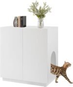 unipaws Tall Cat Litter Box Enclosure with Shelves, Hidden Litter Box Cover for Tall or Top Entry Litter Box, Kitty Enclosed Litter Box Cabinet, Cat Box Furniture, White - Image 2