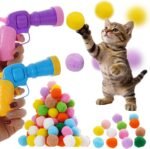 100Pcs Cat Pom Pom Balls with 2Pcs Cat Toy Launchers, Cat Toys Balls Launcher Launch Ball Interactive Toy Silent Plush Elastic Ball for Kitty - Image 2