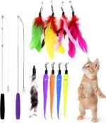 11 PCS Cat Feather Toy Retractable Cat Toys Wand with 2 Wands & 9 Assorted Teaser Refills Interactive Feather Teaser Wand Toy with Bell for Kitten Cat Catcher Having Fun Exercise Playing - Image 2