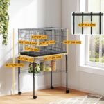 PawHut 46" H Bird Cage, Parakeet Cages for Budgie, Lovebird, Canary, Finches with Divider, Wheeled Stand, Shelf, 4 Wooden Perches, Slide Out Tray, 4 Feeders, Black - Image 8