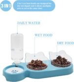 Triple Cat Bowls, 15° Tilt 3-in-1 Water Feeder With Automatic Water Bottle, Whisker Friendly Wet and Dry Elevated Feeding Dishes for Small Cats and Puppies (Sky Blue) - Image 3
