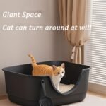 Open Litter Box with Scoop, Large Cat Litter Pan with High Walls & Anti-Tracking Rim, Easy-Clean Pet Crib, Durable Plastic Litter Container for Kitten, Small & Big Cats (Black) - Image 6