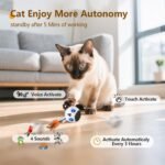 ORSDA Cat Toys, Interactive Cat Toy Ball for Indoor Cats, Automatic Moving Ball Bird Toy for Bored Indoor Kitten, Motion Activated Fast Moving Chirping Stimulating Light, 2 Feather Tails, White - Image 3