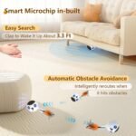 ORSDA Cat Toys, Interactive Cat Toy Ball for Indoor Cats, Automatic Moving Ball Bird Toy for Bored Indoor Kitten, Motion Activated Fast Moving Chirping Stimulating Light, 2 Feather Tails, White - Image 4