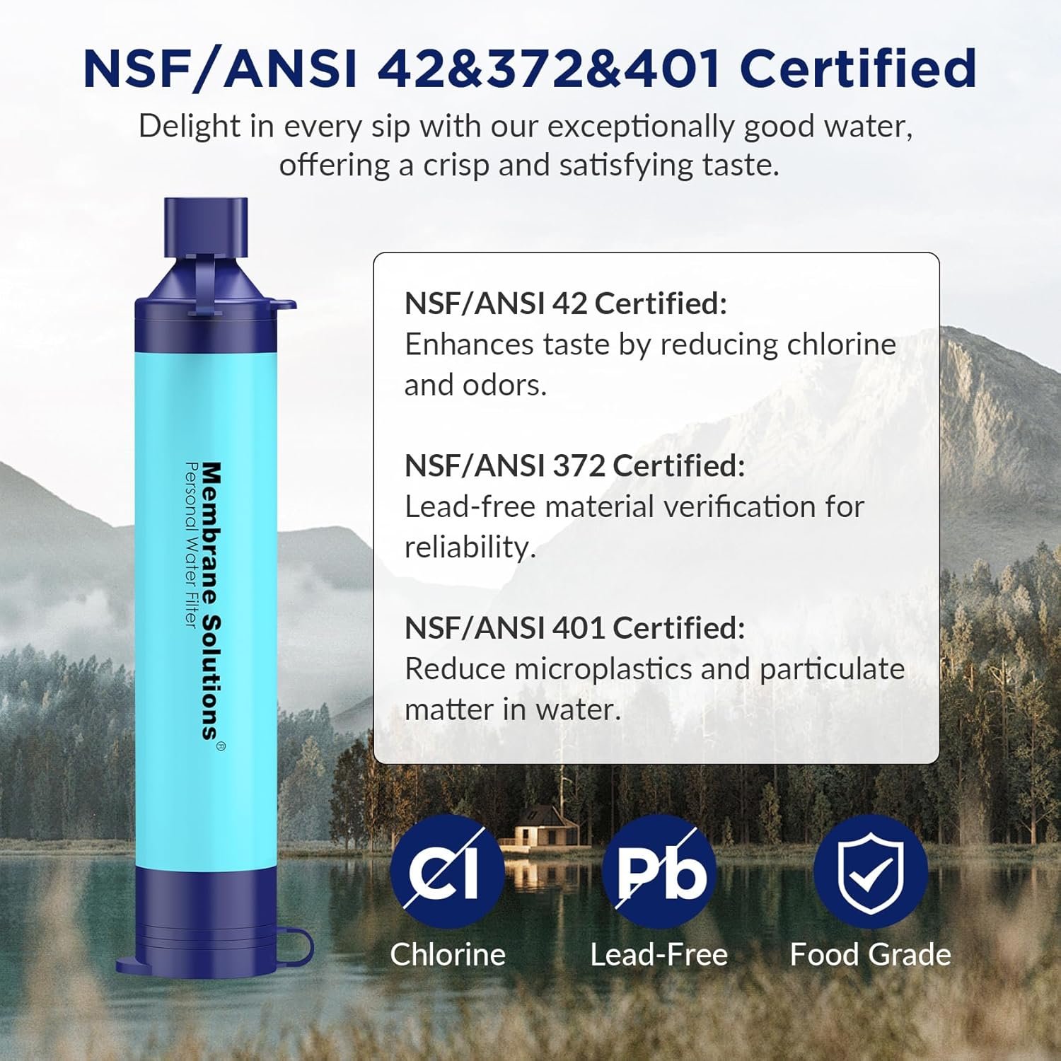 Membrane Solutions Straw Water Filter S1, NSF/ANSI 42&372&401 certificated, Survival Filtration Portable Gear, Emergency Preparedness, Supply for Drinking Hiking Camping Team Family Outing - Image 4