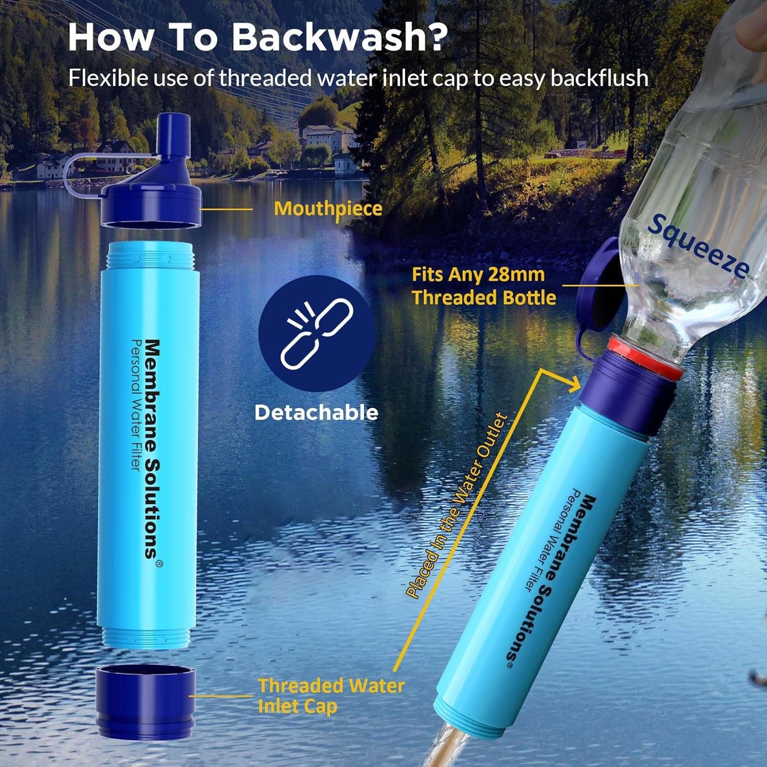 Membrane Solutions Straw Water Filter S1, NSF/ANSI 42&372&401 certificated, Survival Filtration Portable Gear, Emergency Preparedness, Supply for Drinking Hiking Camping Team Family Outing - Image 7