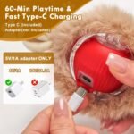 Interactive Cat Toys Ball - Fluffy Mouse-Like Design with 3 Modes, Smart Obstacle Avoidance & Type-C Charging, Rechargeable Cat Ball Toy for Indoor (Fluffy (Gray)) - Image 7