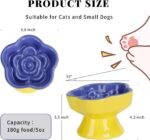 S&Q's CERAMICS Raised Slow Feeder Cat Bowl, Ceramic Elevated and Titled Pet Food Bowl, Small Dogs Slow Feeder, Flower Shaped Dish for Dry and Wet Food (Blue, 5.8") - Image 3