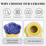 S&Q's CERAMICS Raised Slow Feeder Cat Bowl, Ceramic Elevated and Titled Pet Food Bowl, Small Dogs Slow Feeder, Flower Shaped Dish for Dry and Wet Food (Blue, 5.8") - Image 5