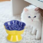 S&Q's CERAMICS Raised Slow Feeder Cat Bowl, Ceramic Elevated and Titled Pet Food Bowl, Small Dogs Slow Feeder, Flower Shaped Dish for Dry and Wet Food (Blue, 5.8") - Image 7