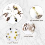 Cat Insect Feather Toys Replacement Cat Toy Wand Refills, 6 Pieces Natural Insect Cat Toy Feathers Refill, Interactive Cat Teaser Wand Attachments, with Bell - Image 3
