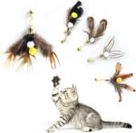 Cat Insect Feather Toys Replacement Cat Toy Wand Refills, 6 Pieces Natural Insect Cat Toy Feathers Refill, Interactive Cat Teaser Wand Attachments, with Bell - Image 6