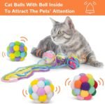 Retro Shaw Cat Toys Balls, 6 Pack Cat Nip Chew Teeth Toys,Woolen Cat Yarn Ball with Bell Inside, Interactive Kitten Toys for Indoor Kitty,Cat Teaser Wand Toys Fuzzy Ball Pompom - Image 3