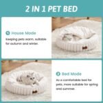 Cat Bed with Hooded Blanket, Round Fluffy Anti-Anxiety Pet Bed for Cats/Toy Breed Dogs, Cozy Donut Cuddler with Machine Washable Faux Fur & Anti-Slip Bottom(20"×20"×6",Cream) - Image 4