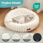 Cat Bed with Hooded Blanket, Round Fluffy Anti-Anxiety Pet Bed for Cats/Toy Breed Dogs, Cozy Donut Cuddler with Machine Washable Faux Fur & Anti-Slip Bottom(20"×20"×6",Cream) - Image 5