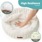 Cat Bed with Hooded Blanket, Round Fluffy Anti-Anxiety Pet Bed for Cats/Toy Breed Dogs, Cozy Donut Cuddler with Machine Washable Faux Fur & Anti-Slip Bottom(20"×20"×6",Cream) - Image 6