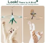 Pawaboo Feather Teaser Cat Toy, Interactive Feather Wand Cat Toy Flying Feather Cat Catcher with Extra Long 34.5" Wand and Small Bell, Fun Exerciser Playing Toy for Kitten or cat, White & Green - Image 5