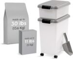 IRIS USA Airtight Dog Food Storage Container Combo, 30 lb + 11 lb Stackable Pet Food Bins with Wheels, Cat Food & Dog Treat Storage, BPA Free, Includes 2-Cup/450 g Scoop, Chrome - Image 3