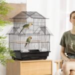 PawHut 25" Bird Cage for Finches, Canaries, Budgies, Indoor Parrot Cage with Perch, Swing, Food Container, Slide-Out Tray, Handle, Black - Image 3