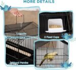PawHut 25" Bird Cage for Finches, Canaries, Budgies, Indoor Parrot Cage with Perch, Swing, Food Container, Slide-Out Tray, Handle, Black - Image 4