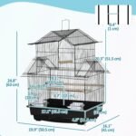 PawHut 25" Bird Cage for Finches, Canaries, Budgies, Indoor Parrot Cage with Perch, Swing, Food Container, Slide-Out Tray, Handle, Black - Image 8