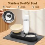Marchul 2-in-1 Dog Bowl, Elevated Cat Food and Water Bowl with No-Spill Mat, 15° Tilt Stainless Steel Dish + 500ml Leak-Proof Bottle, Easy Clean Design (Dry/Wet Food & Water) - Image 4