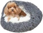 Cat Bed Round Fluffy Hooded Cat Bed Cave, Anti-Anxiety Cave Bed with Hooded Blanket, Cozy Cuddler Luxury Puppy Pet Bed, Anti-Slip Bottom and Machine Washable (Charcoal Grey, Medium) - Image 4