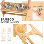 FOREYY Raised Pet Bowls for Cats and Small Dogs, Bamboo Elevated Dog Cat Food and Water Bowls Stand Feeder with 2 Stainless Steel Bowls and Anti Slip Feet (4''Tall-20 oz Bowl) - Image 4