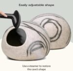 MEOWFIA Cat Cave – Premium Felt Cat Bed for Indoor Cats, Handmade Merino Wool (Light Grey, Large) - Image 6