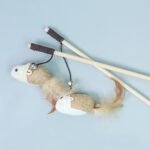 Set of 3 Natural Sisal Wand Teasers Exerciser for Cat Kitten with Mouse/Pumpkin/Fish Toy, Bell Feather Elastic String Sturdy Wood Rod-Toy for Cat - Image 3