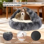 NOYAL Dog Bed Round Hooded Plush Cat Cave Donut Anti Anxiety Fluffy Dog Bed for Small Medium Dog and Cat - Image 3