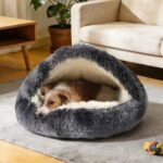 NOYAL Dog Bed Round Hooded Plush Cat Cave Donut Anti Anxiety Fluffy Dog Bed for Small Medium Dog and Cat - Image 6