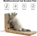FUKUMARU Cat Scratcher, 68 CM L Shape Cat Scratch Pad Wall Mounted, Cat Scratching Cardboard with Ball Toy for Indoor Cats, Large Size - Image 3
