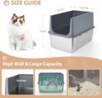 Enclosed Cat Litter Box,High Sided Stainless Steel Litter Box Anti-Leakage,Non-Stick Extra Large Litter Box with Lid,23.5" L x 15.5" W x 16" H(Grey) - Image 3