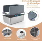 Enclosed Cat Litter Box,High Sided Stainless Steel Litter Box Anti-Leakage,Non-Stick Extra Large Litter Box with Lid,23.5" L x 15.5" W x 16" H(Grey) - Image 5