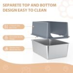Enclosed Cat Litter Box,High Sided Stainless Steel Litter Box Anti-Leakage,Non-Stick Extra Large Litter Box with Lid,23.5" L x 15.5" W x 16" H(Grey) - Image 6