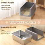 Enclosed Cat Litter Box,High Sided Stainless Steel Litter Box Anti-Leakage,Non-Stick Extra Large Litter Box with Lid,23.5" L x 15.5" W x 16" H(Grey) - Image 7