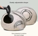 MEOWFIA Cat Cave – Premium Felt Cat Bed for Indoor Cats, Handmade Merino Wool (Light Grey, Medium) - Image 6