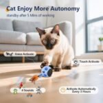 ORSDA Cat Toys, Interactive Cat Toy Ball for Indoor Cats, Automatic Moving Ball Bird Toy for Bored Indoor Kitten, Motion Activated Fast Moving Chirping Stimulating Light, 2 Feather Tails, Blue - Image 3