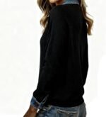 Womens Oversized Sweatshirt with Denim Collar Cuffs Long Sleeve Jean Polo Pullover Tops Tunic Collared Sweaters - Image 5