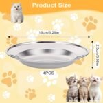4PCS Stainless Steel Cat Bowl, Cat Food Bowls Whisker Friendly, Cat Food Dishes, 16cm Wide Shallow Kitten Bowls for Indoor Cats, Metal Cat Plates for Puppy, Small Dogs, Rabbits - Image 3