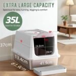 Stainless Steel Cat Litter Box with Lid XL - Fully Enclosed Flip-Top Hood, Leak-Proof High Sides for Spraying Cats, Odour Control System, Non-Stick & Easy Clean - Includes Scoop & Litter Step, Grey - Image 3