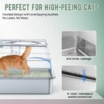 Stainless Steel Cat Litter Box with Lid XL - Fully Enclosed Flip-Top Hood, Leak-Proof High Sides for Spraying Cats, Odour Control System, Non-Stick & Easy Clean - Includes Scoop & Litter Step, Grey - Image 5