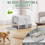 Stainless Steel Cat Litter Box with Lid XL - Fully Enclosed Flip-Top Hood, Leak-Proof High Sides for Spraying Cats, Odour Control System, Non-Stick & Easy Clean - Includes Scoop & Litter Step, Grey - Image 6