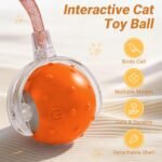 Interactive Cat Toys for Indoor Cats,Chirping Cat Ball Toy with 2 Replaceable Tails,Rechargeable Cat Toys for Bored Indoor Adult Cats and Kittens,Motion Activated Cat Toys Interactive(Orange) - Image 3