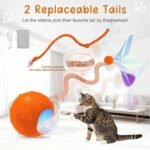 Interactive Cat Toys for Indoor Cats,Chirping Cat Ball Toy with 2 Replaceable Tails,Rechargeable Cat Toys for Bored Indoor Adult Cats and Kittens,Motion Activated Cat Toys Interactive(Orange) - Image 4