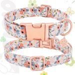 Soft Cotton Dog Collar, Adjustable Durable Dog Collar with Metal Buckle, Orange Floral with Pendant Girl Boy Dog Collars Gift for Small Medium Large Dogs, S - Image 6
