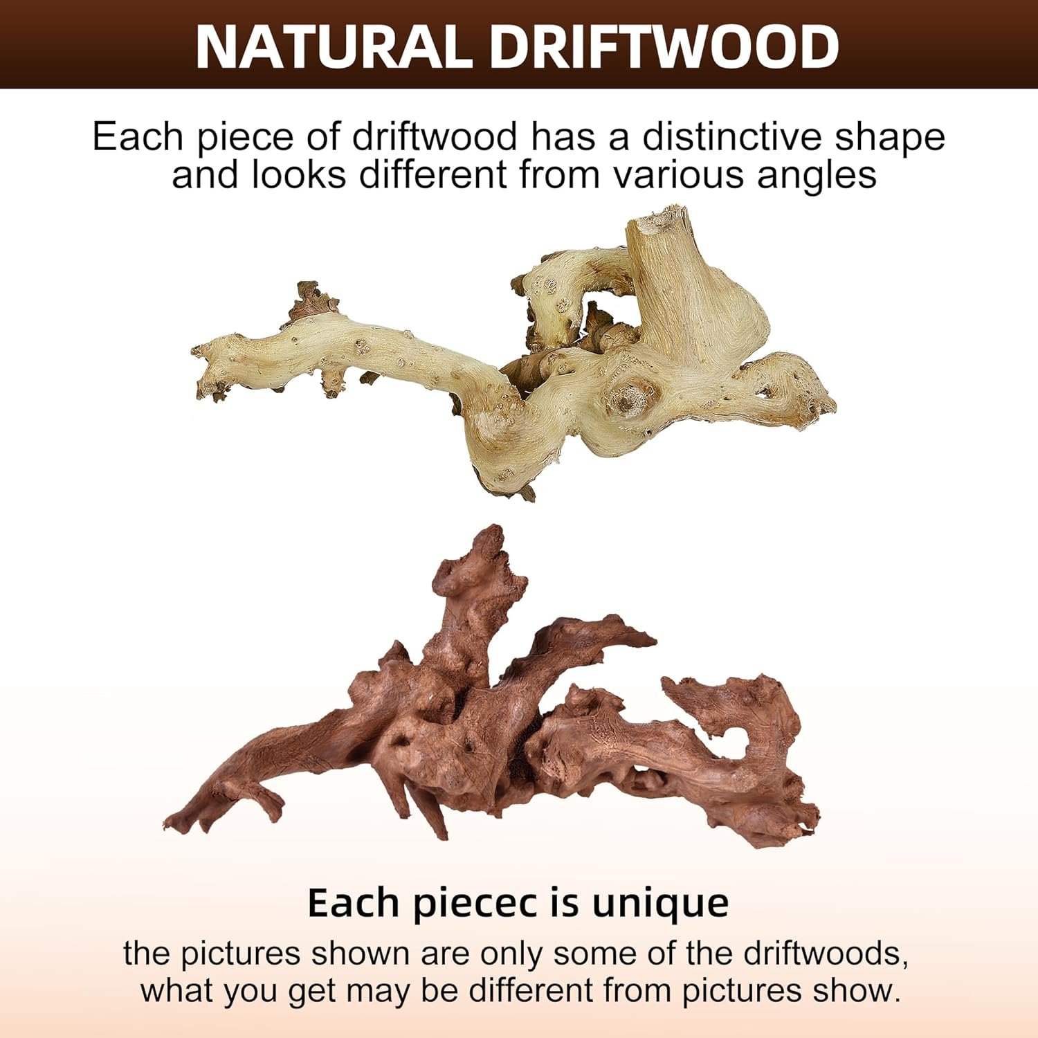 Natural Coral Large Driftwood for Aquarium Decor Reptile Decor, Assorted Driftwood Branch 9-14" 2 Pcs, Fish Tank Decoration - Image 3