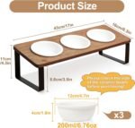 Sunhoo Elevated Cat Food Bowl Raised Kitty Dish Ceramic Tilted Pet Bowls Set of 3 Indoor Cats Dishes Dia 4.7in/12cm Anti Vomiting with Natural Bamboo Stand Gamelle Pour Chat - Image 3